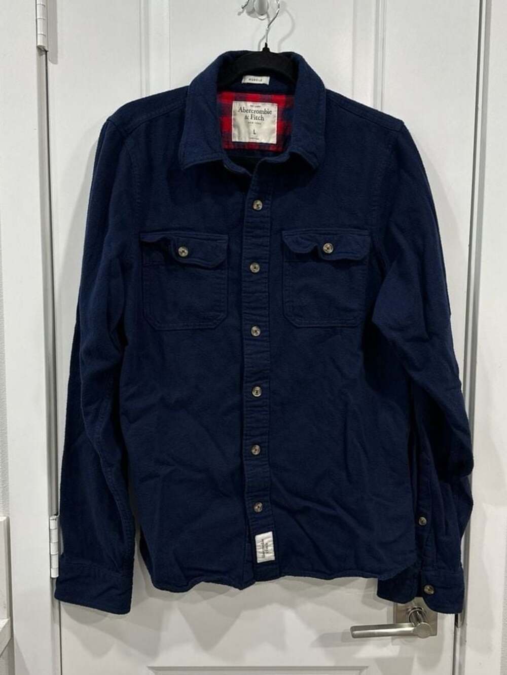 Abercrombie & Fitch Muscle Fit Navy Blue Flannel Shirt Size L